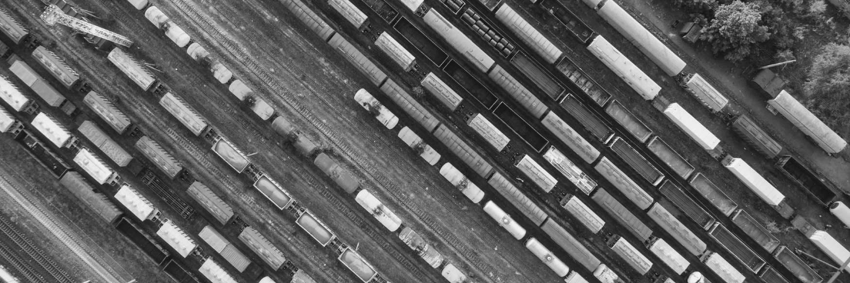 Freight wagons in a rail yard, seen from above